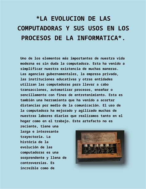 Docx Evoluci N De Las Computadoras Y Su Usos En La Inform Tica