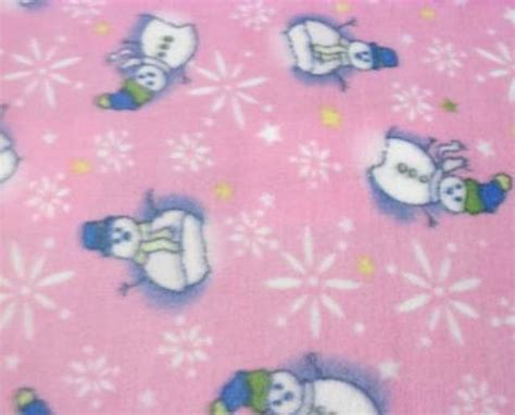 Snowman on Baby Pink Fleece Fabric