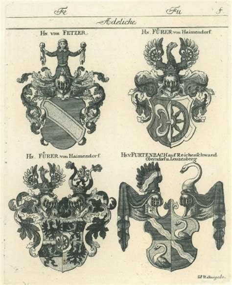 Vier Wappen Adelswappen Four Coats Of Arms Of The German Nobility