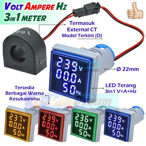 Jual Mm Square In Ac Volt Ampere Hz Hertz Meter Current Pilot Lamp