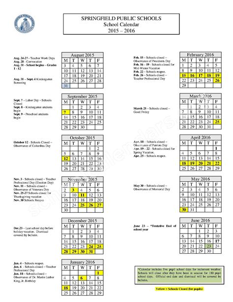 Springfield Public Schools Calendars – Springfield, MA