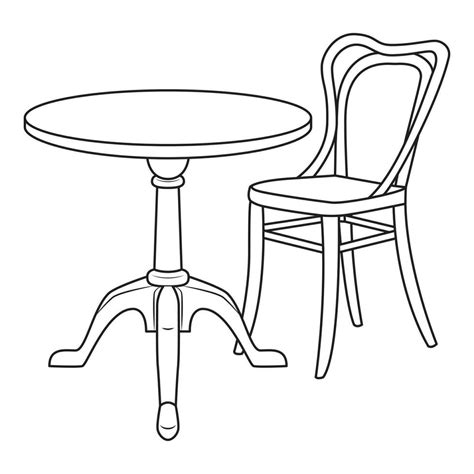 Classic wooden chair and table. Black and white. vector illustration on white background ...