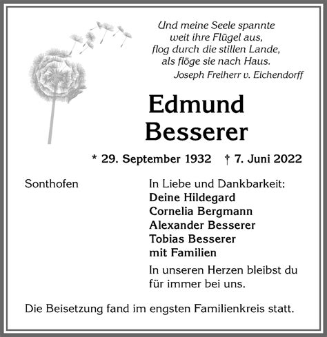 Traueranzeigen Von Edmund Besserer Augsburger Allgemeine Zeitung