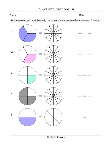 Equivalent Fraction Models Worksheets Equivalent Fractions W