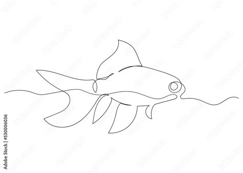 Continuous Line Drawing Of Fish With The Ocean Minimalism Art Stock