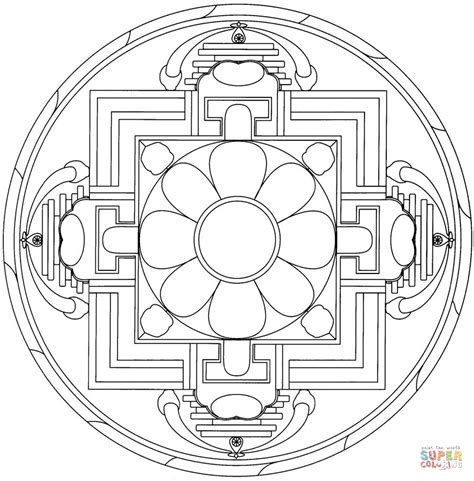 Yantra Mandala With Flower Coloring Page Free Printable Coloring Pages