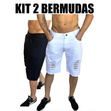 Kit Bermudas Jeans Destroyed Desfiada Rasgada Branca E Preta Promo O