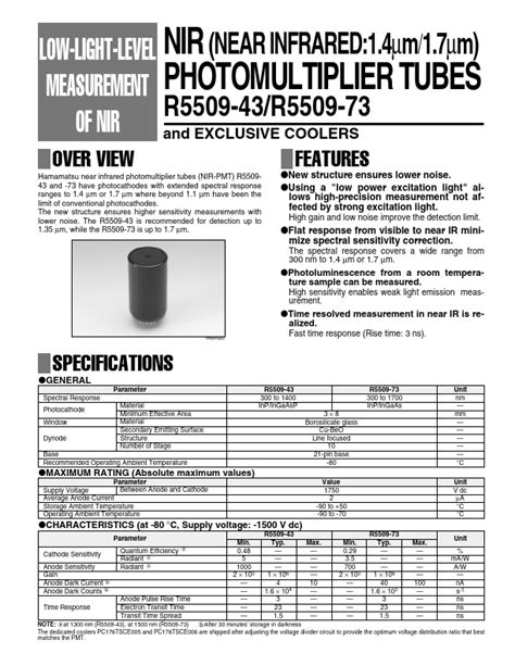 R Datasheet Nir Photomultiplier Tubes