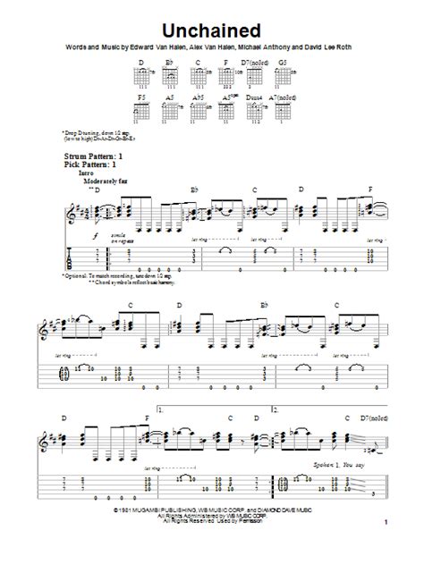 Unchained By Van Halen Sheet Music For Easy Guitar Tab At Sheet Music