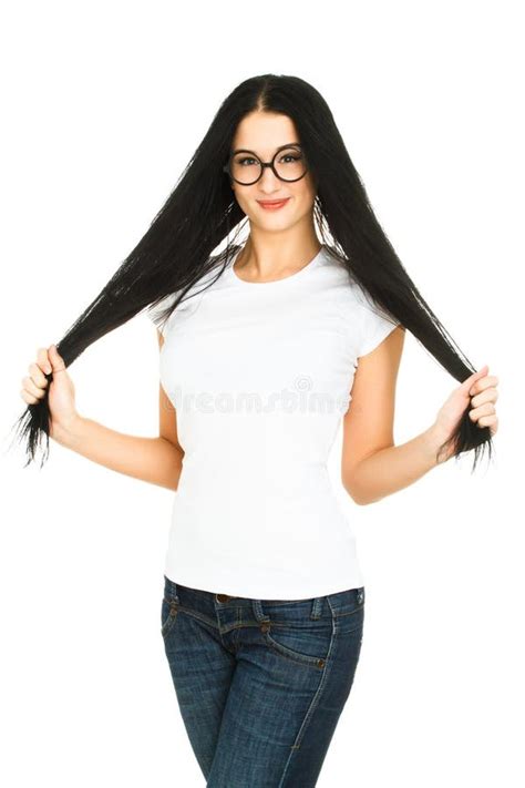 Femme Touchant Ses Longs Cheveux Photo Stock Image Du Caucasien