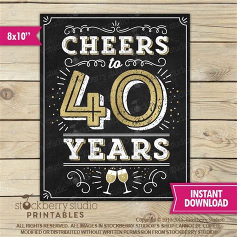 Cheers To 40 Years Sign Printable 40th Birthday Sign 40th Etsy