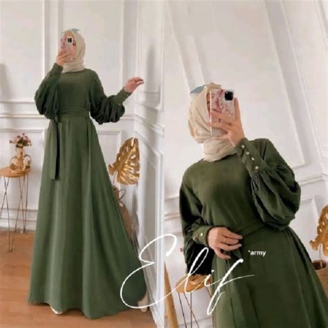 Jual Elif Dress Gamis Wanita Muslim Terbaru Modern Bahan Kain Crinkle