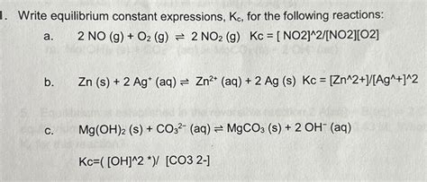 Solved Write Equilibrium Constant Expressions Kc ﻿for The