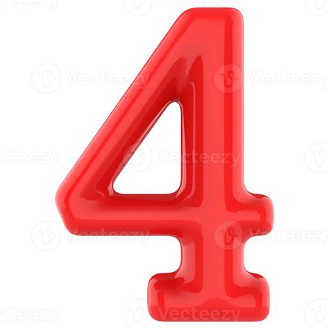 Number 4 Red 3d Render 46552538 Png