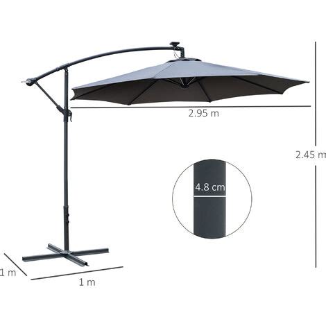 Outsunny 3 M LED Patio Banana Umbrella Cantilever Parasol W Crank Grey