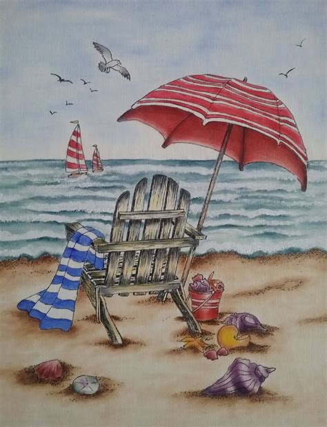 INK / OIL PAINTING Beach Scene Wall Art, Shells, Beach Cottage Decor ...