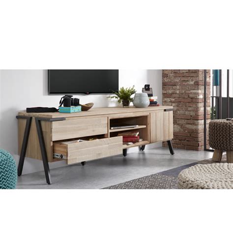 Meuble Tv Bois Massif Et M Tal Tiroir Porte Spike By Drawer