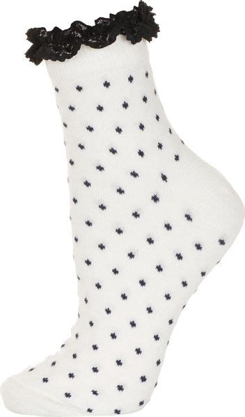 Topshop Polka Dot Lace Trim Ankle Socks In Beige Cream Lyst