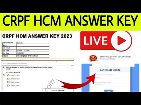 Crpf Hcm Answer Key Crpf Hcm Result Hcm Asi Result