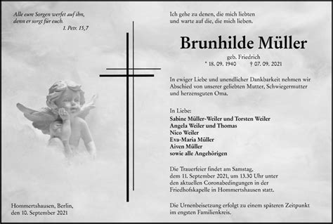 Traueranzeigen Von Brunhilde M Ller Vrm Trauer De