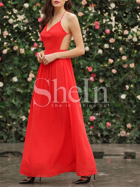 Red Spaghetti Strap Backless Elegent Maxi Dress Shein Sheinside