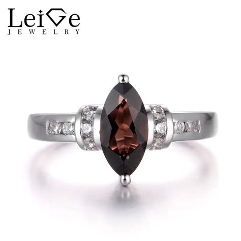 Leige Jewelry Natural Smoky Quartz Silver Ring Proposal Rings Marquise