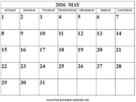 Get Printable Calendar May 2016 Printable Calendar Landscape