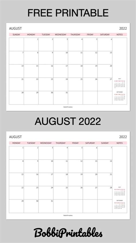 Free Printable August 2024 Monthly Planner - Landscape Orientation