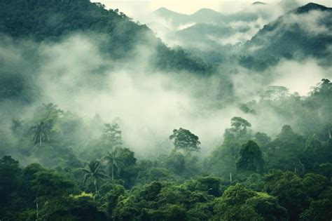 Premium AI Image | Aerial view of foggy rainforest