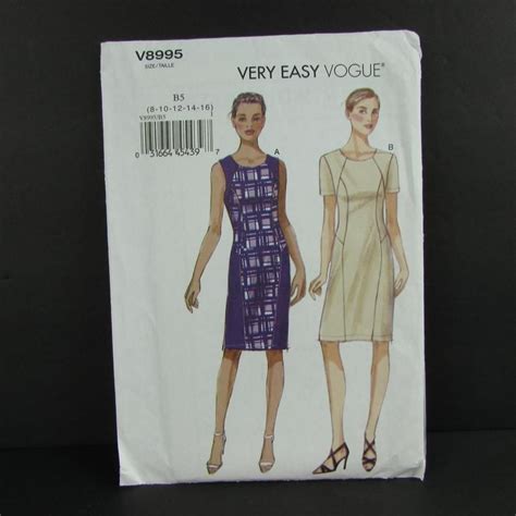 Vogue Size 8 10 12 14 16 Semi Fitted Sheath Dress Seam Detail Etsy Fitted Sheath Dress