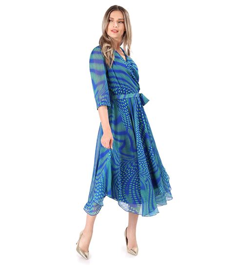 Elegant Printed Veil Dress Blue Yokko