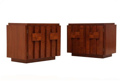 Mid Century Modern Walnut Geometric Night Stands For Lane At 1stdibs