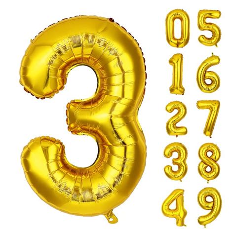 40 Inch Gold Number Balloons Large Digital 3 Balloon Foil Mylar