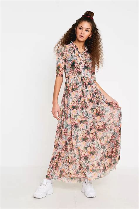 Uo Lydia Floral Mesh Maxi Dress Urban Outfitters Uk