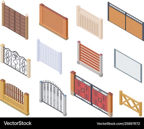 Isometric Fence Gates And Farm Garden Wired Vector Image