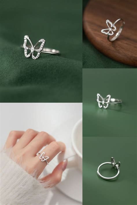 Fashion Hollow Diamond Butterfly Ring Open Adjustable Ring Promise Ring