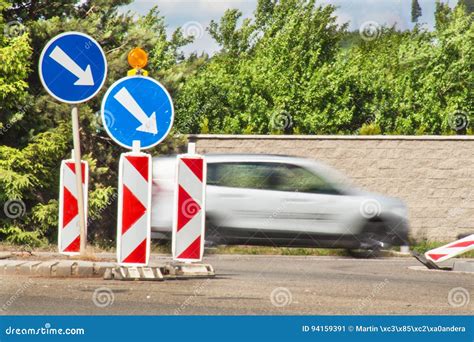 Detour On The Road. Traffic Signs. Repair Of Asphalt Road. Stock Image - Image of cones, arrow ...