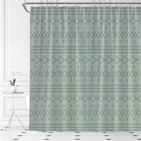 Boho Geometric Shower Curtain Sage Green Abstract Chevron Striped Modern Farmhouse Mid Century