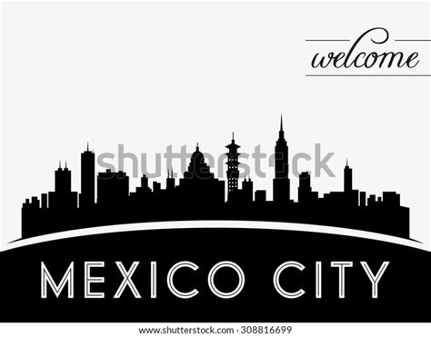 Mexico City Skyline Silhouette Black White Stock Vector (Royalty Free ...