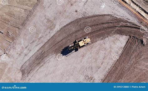 Aerial View Of Earthmoving Bulldozer A Tracked Bulldozer Works In A