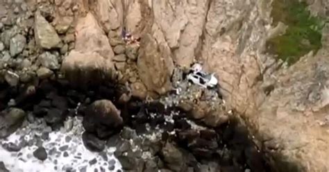 4 Rescued After Tesla Plunges Off Cliff In California CBS News