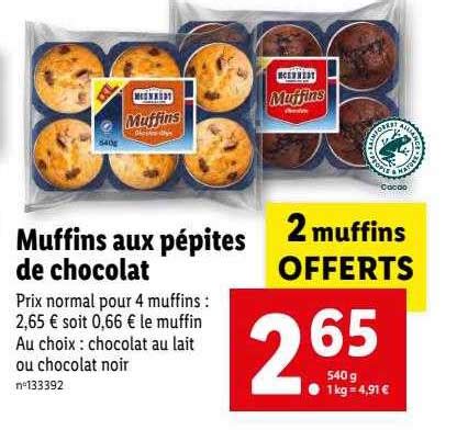 Promo Muffins Aux Pépites De Chocolat Mcennedy chez Lidl iCatalogue fr