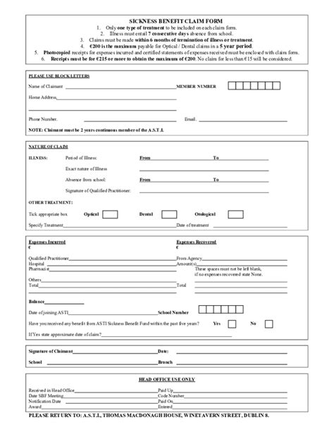 Fillable Online Sickness Benefit Form Fax Email Print Pdffiller