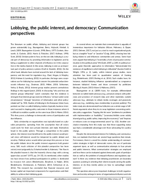 (PDF) Lobbying, the public interest, and democracy: Communication ...