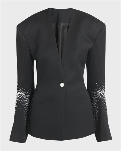 The Attico Strass Embellished Curved Sleeve Single Breasted Blazer