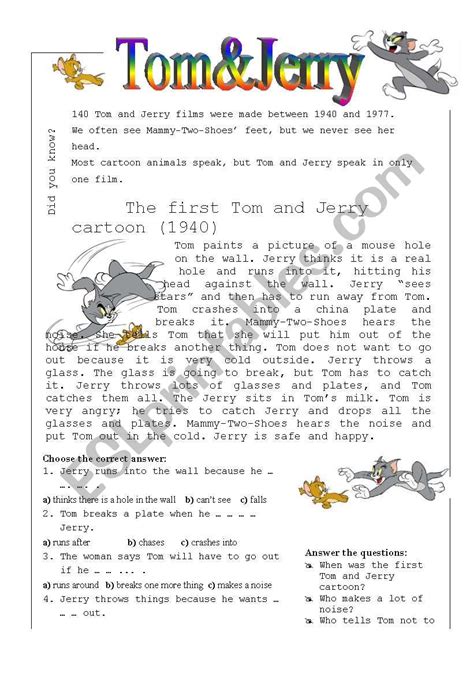 Tomandjerry Esl Worksheet By Florinna