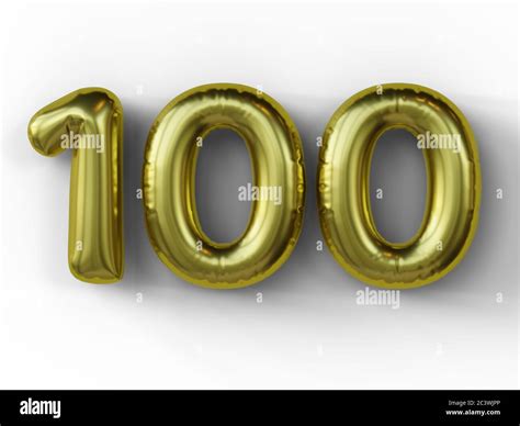 Golden Balloon In Shape Of Number 100 Isolated 3d Illustration Stock