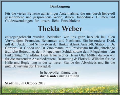 Traueranzeigen Von Thekla Weber Trauer In Thueringen De