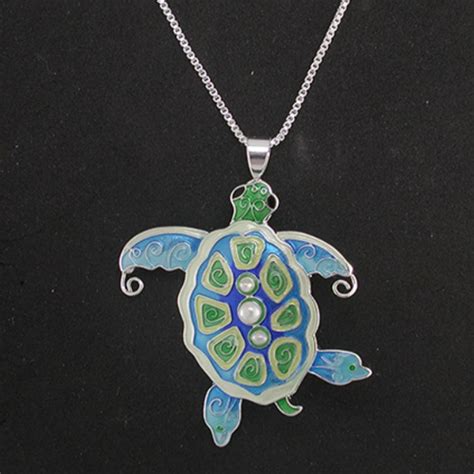 Pearly Sea Turtle Necklace Enamel Turtle Necklace Zarah Jewelry