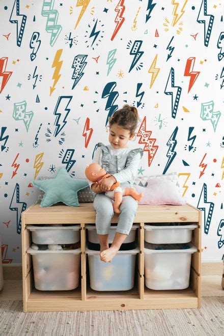 Kids Lightning Bolt Pattern Wallpaper Mural • Wallmur®